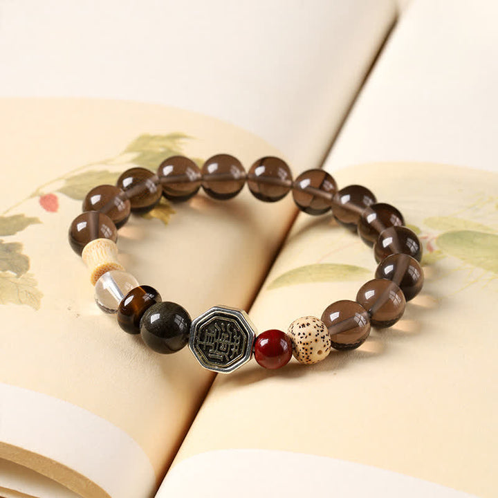 Buddha Stones 黒曜石八卦護符チベット丸ビーズブレスレット - image 3