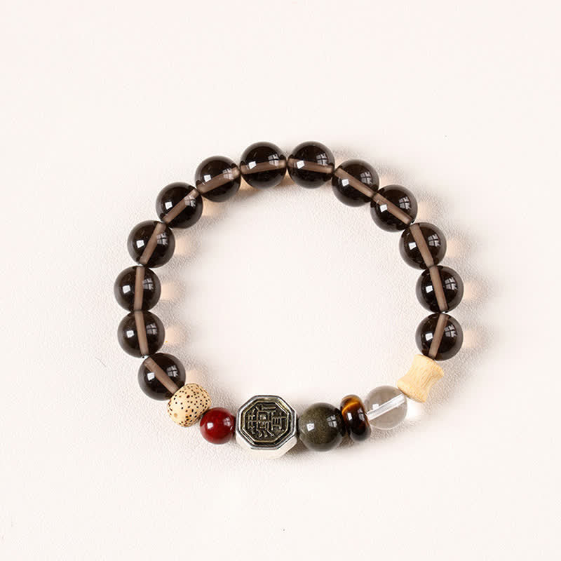 Buddha Stones 黒曜石八卦護符チベット丸ビーズブレスレット - アイスオブシディアン（浄化♥グラウンディング） - image 1