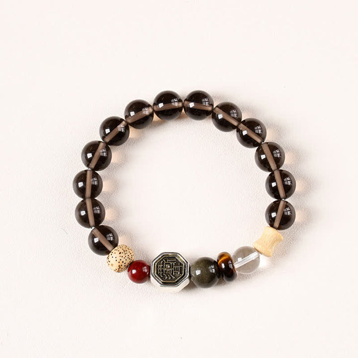Buddha Stones 黒曜石八卦護符チベット丸ビーズブレスレット - アイスオブシディアン（浄化♥グラウンディング） - image 1