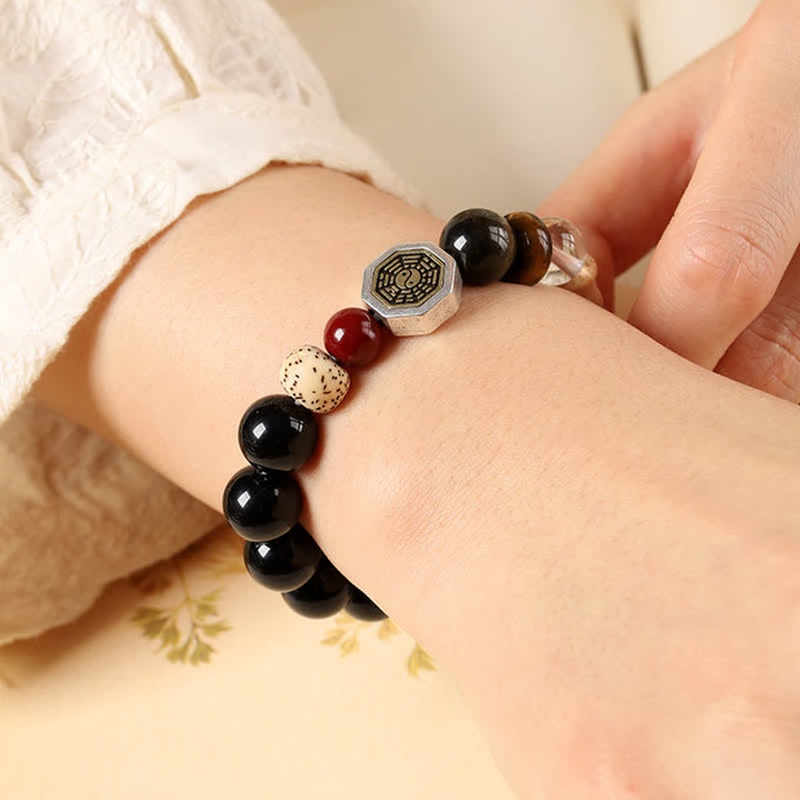 Buddha Stones 黒曜石八卦護符チベット丸ビーズブレスレット - image 10
