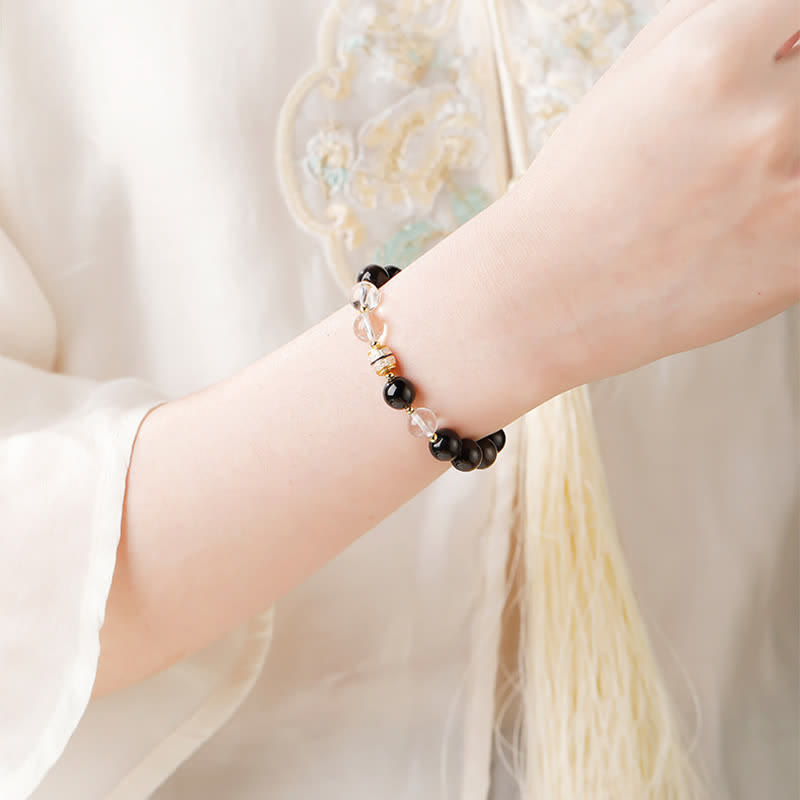 Buddha Stones シルバーシーンオブシディアンジービーズプロテクションラウンドブレスレット - image 8