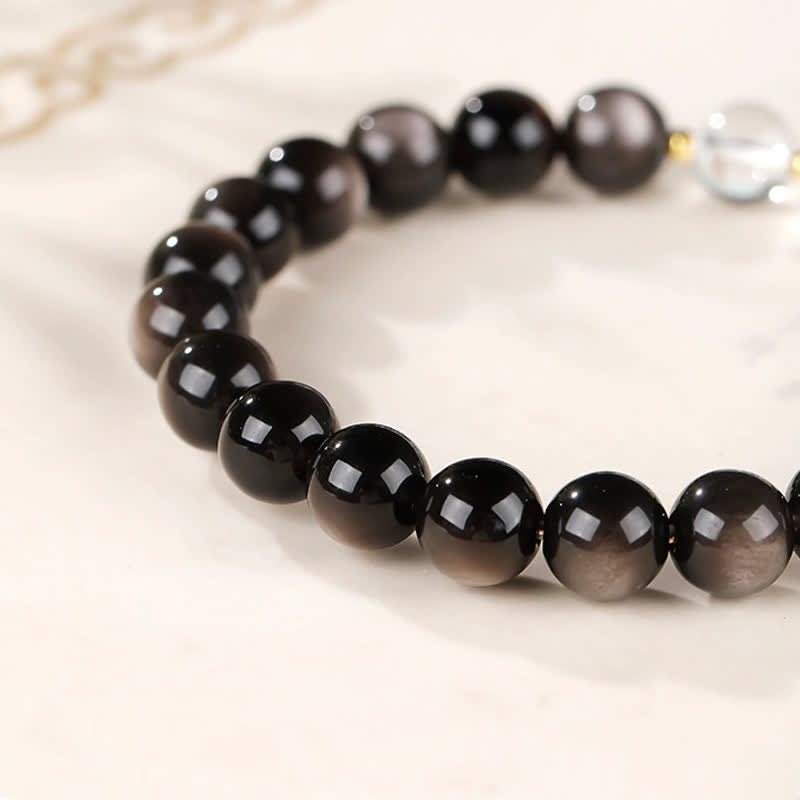Buddha Stones シルバーシーンオブシディアンジービーズプロテクションラウンドブレスレット - image 10