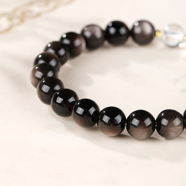Buddha Stones シルバーシーンオブシディアンジービーズプロテクションラウンドブレスレット - image 10