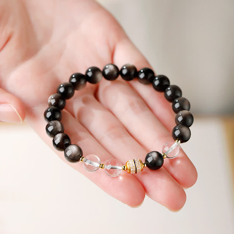 Buddha Stones シルバーシーンオブシディアンジービーズプロテクションラウンドブレスレット - image 7