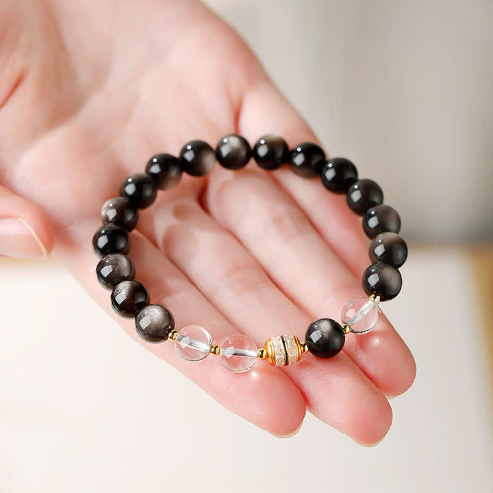 Buddha Stones シルバーシーンオブシディアンジービーズプロテクションラウンドブレスレット - image 7