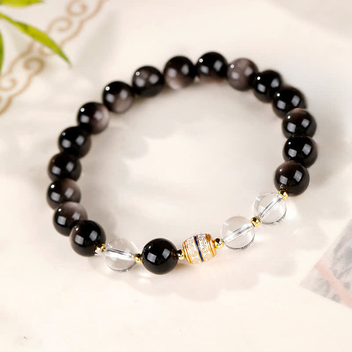 Buddha Stones シルバーシーンオブシディアンジービーズプロテクションラウンドブレスレット - image 3