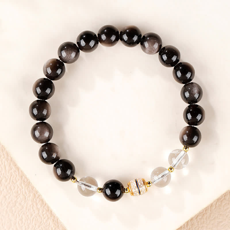 Buddha Stones シルバーシーンオブシディアンジービーズプロテクションラウンドブレスレット - image 2