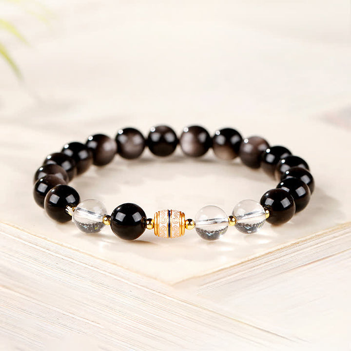Buddha Stones シルバーシーンオブシディアンジービーズプロテクションラウンドブレスレット - image 4