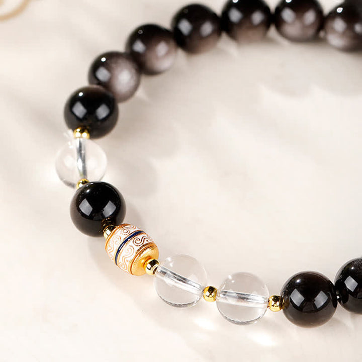 Buddha Stones シルバーシーンオブシディアンジービーズプロテクションラウンドブレスレット - image 9