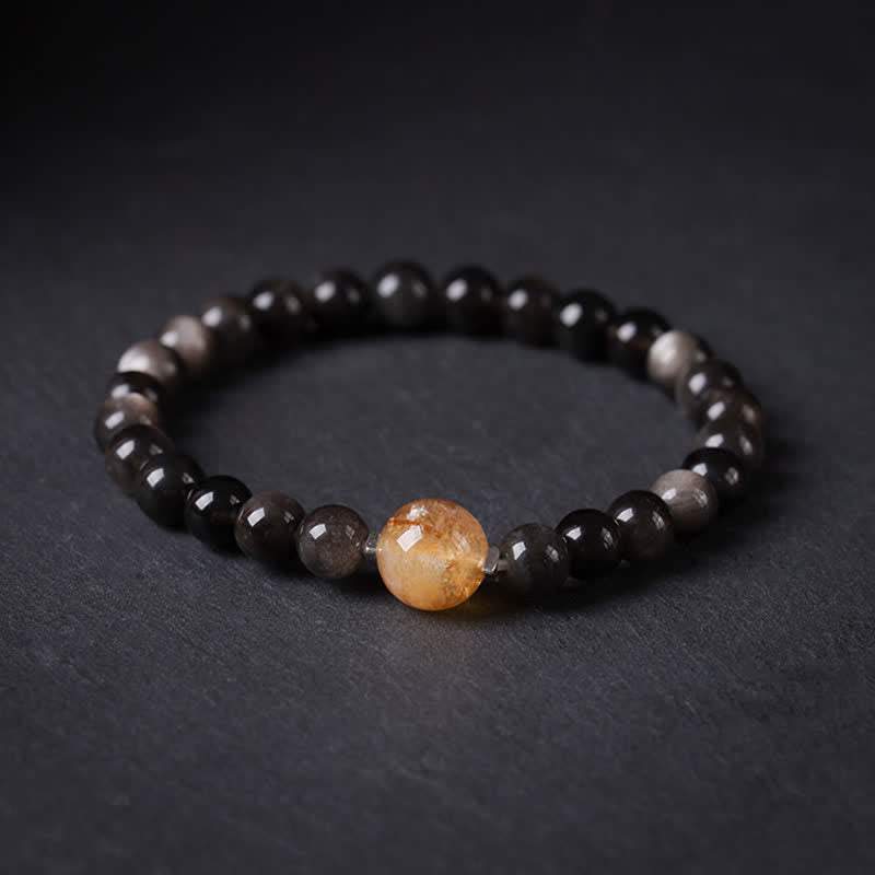 Buddha Stones 黒曜石のグラウンディング ハンドメイド 中国風ラウンドブレスレット - シトリンのトップビーズ - 黒曜石（浄化♥力） - image 0