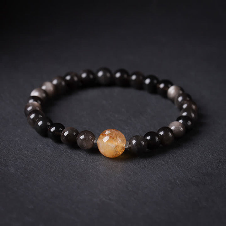 Buddha Stones 黒曜石のグラウンディング ハンドメイド 中国風ラウンドブレスレット - シトリンのトップビーズ - 黒曜石（浄化♥力） - image 0