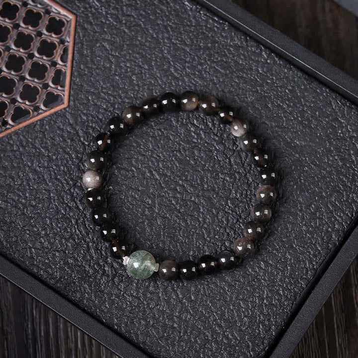 Buddha Stones 黒曜石のグラウンディング ハンドメイド 中国風ラウンドブレスレット - グリーンファントムトップビーズ - 黒曜石（浄化♥力） - image 1