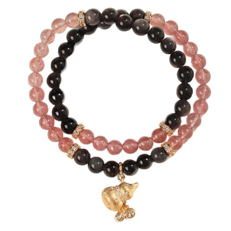 Buddha Stones ストロベリークォーツとゴールドワイヤーのひょうたん型ラブ良縁祈願ラップブレスレット - image 7