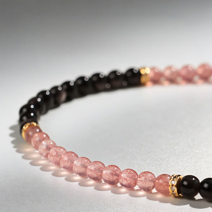 Buddha Stones ストロベリークォーツとゴールドワイヤーのひょうたん型ラブ良縁祈願ラップブレスレット - image 8