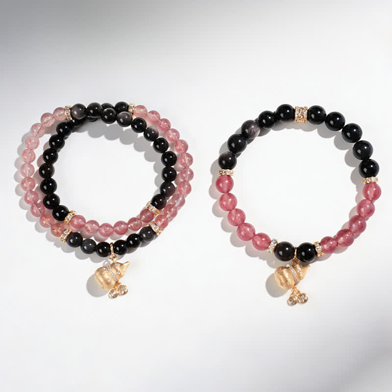 Buddha Stones ストロベリークォーツとゴールドワイヤーのひょうたん型ラブ良縁祈願ラップブレスレット - image 4