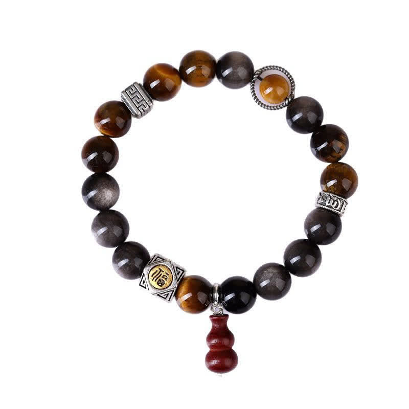 Buddha Stones 銀色の輝きを放つ黒曜石のグラウンディング・フー文字ひょうたんブレスレット - image 9