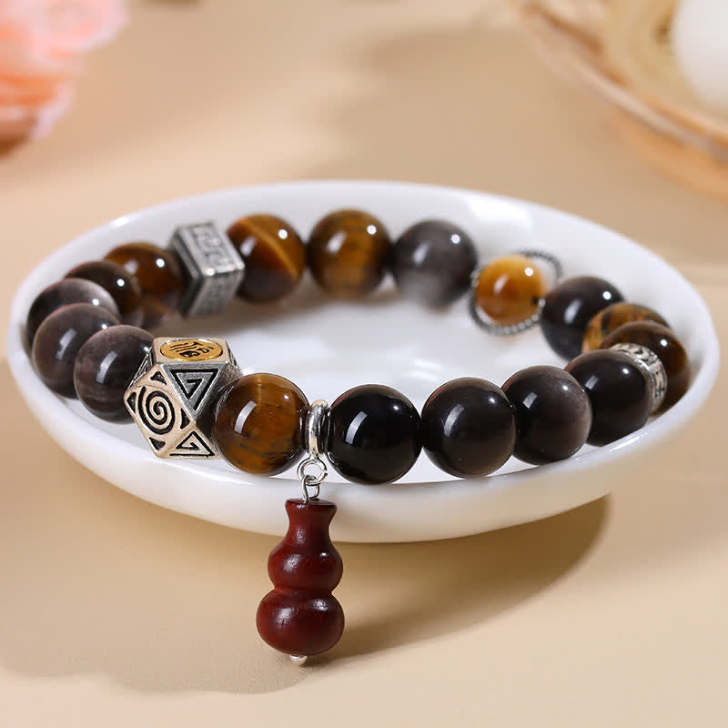 Buddha Stones 銀色の輝きを放つ黒曜石のグラウンディング・フー文字ひょうたんブレスレット - image 2