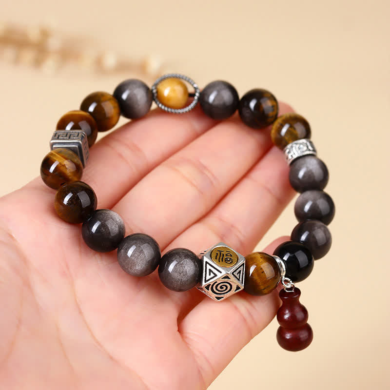 Buddha Stones 銀色の輝きを放つ黒曜石のグラウンディング・フー文字ひょうたんブレスレット - image 7