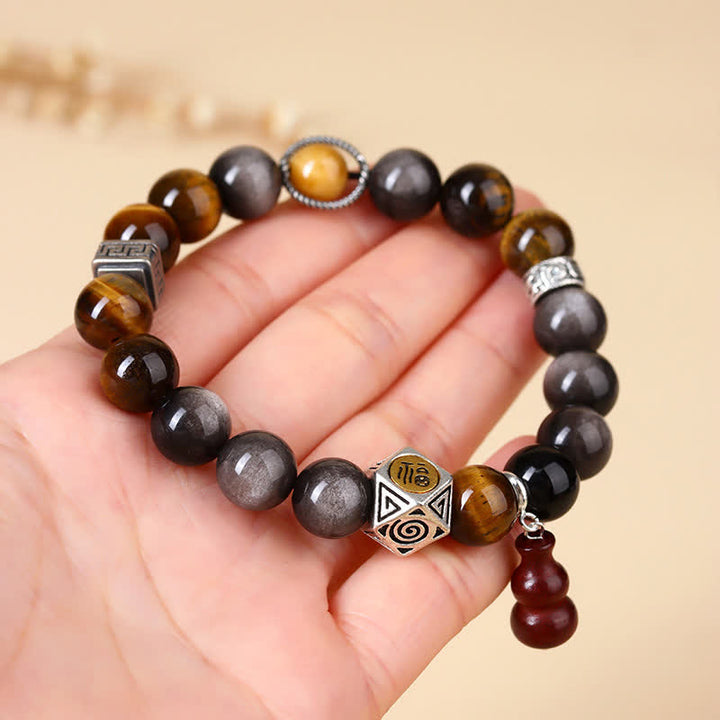 Buddha Stones 銀色の輝きを放つ黒曜石のグラウンディング・フー文字ひょうたんブレスレット - image 7