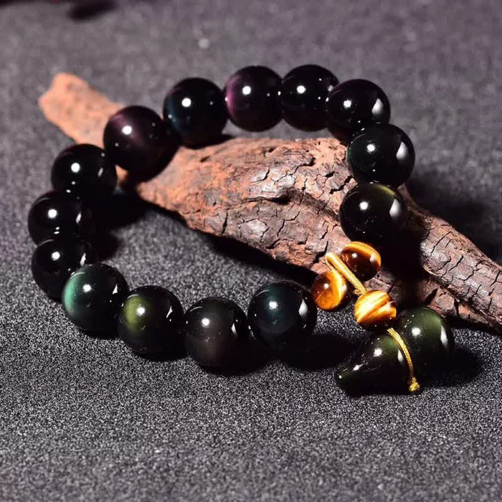 Buddha Stones レインボーオブシディアンひょうたん保護ヴィンテージ中国ブレスレット - image 0