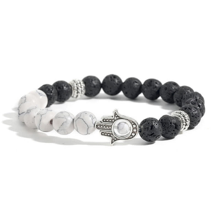 Buddha Stones 溶岩石ハムサパーム保護ハンドメイドラウンドブレスレット - ターコイズと溶岩石 - image 1