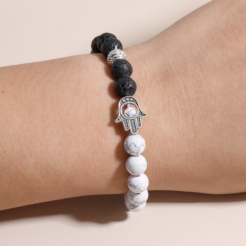 Buddha Stones 溶岩石ハムサパーム保護ハンドメイドラウンドブレスレット - image 17