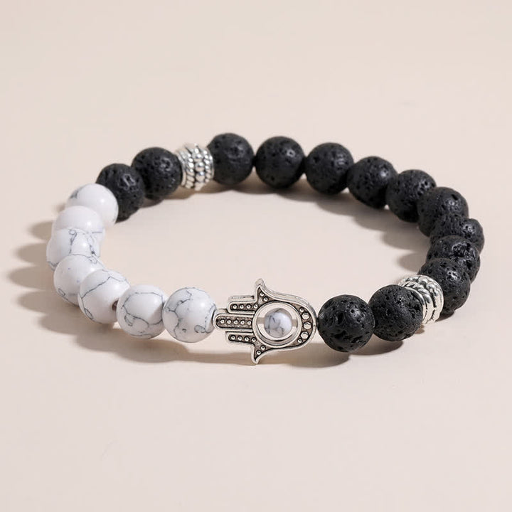 Buddha Stones 溶岩石ハムサパーム保護ハンドメイドラウンドブレスレット - image 0