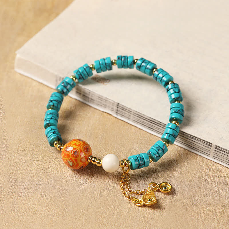 Buddha Stones ターコイズコミュニケーション ハンドメイド 新作 中国製ディスクビーズブレスレット - image 0