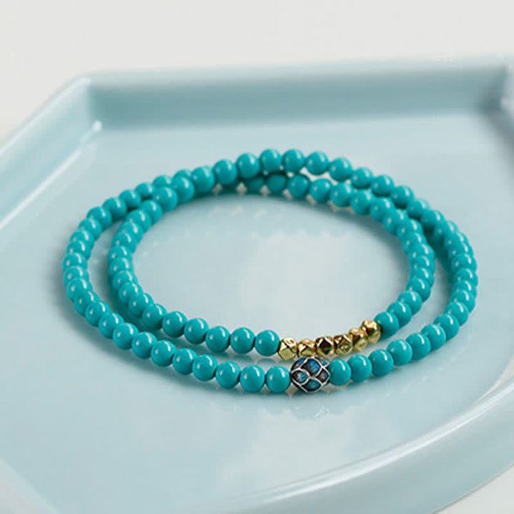 Buddha Stones ターコイズコミュニケーションダブルラップファセットビーズハンドメイドブレスレット - image 2