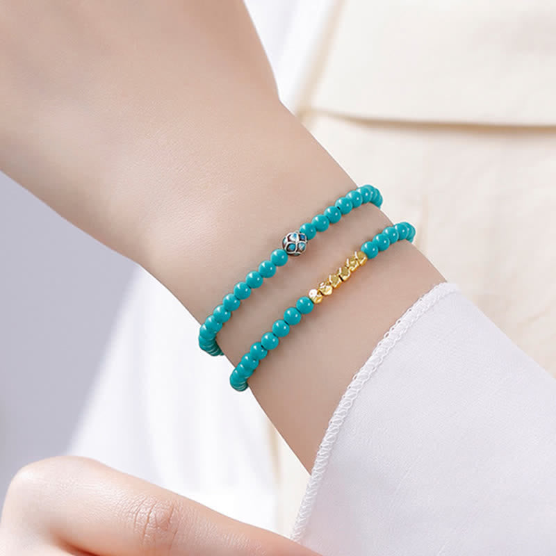 Buddha Stones ターコイズコミュニケーションダブルラップファセットビーズハンドメイドブレスレット - image 12