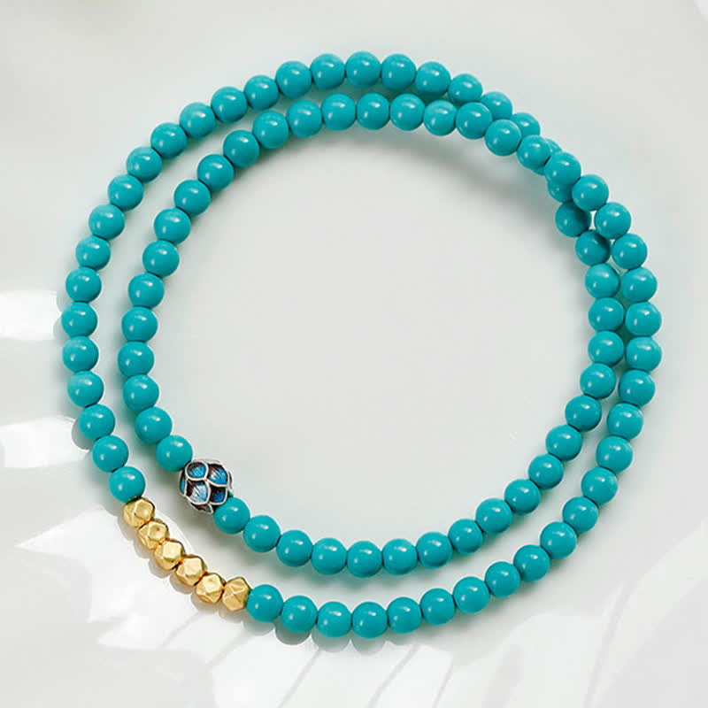 Buddha Stones ターコイズコミュニケーションダブルラップファセットビーズハンドメイドブレスレット - image 6
