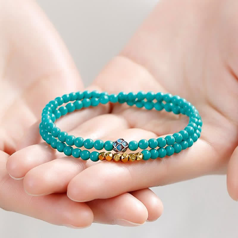Buddha Stones ターコイズコミュニケーションダブルラップファセットビーズハンドメイドブレスレット - image 1