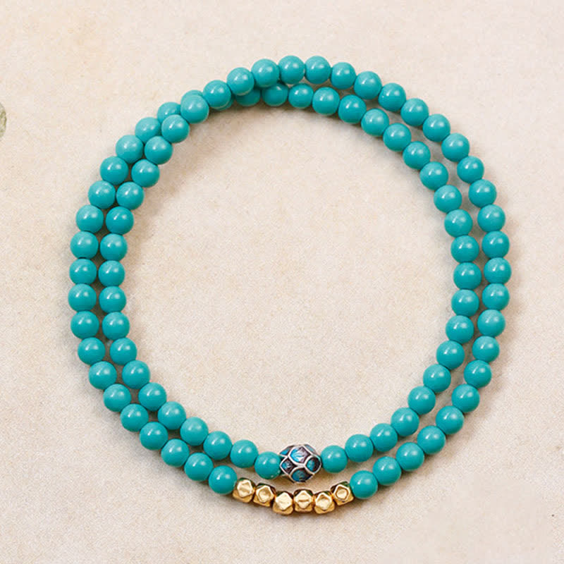 Buddha Stones ターコイズコミュニケーションダブルラップファセットビーズハンドメイドブレスレット - image 4
