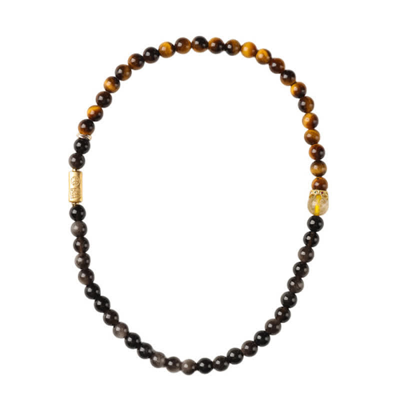 Buddha Stones タイガーアイシルバーシエンオブシディアン豊かさハンドメイドダブルラップブレスレット - image 14