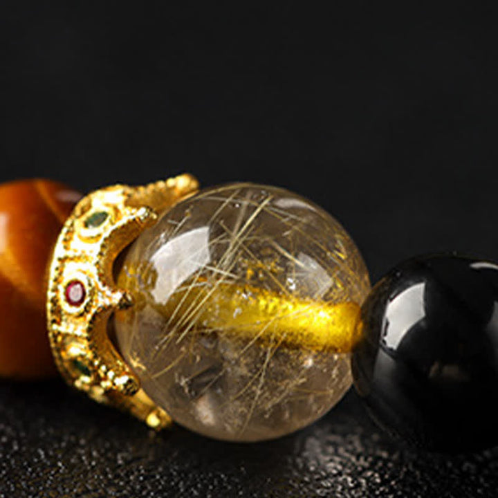 Buddha Stones タイガーアイシルバーシエンオブシディアン豊かさハンドメイドダブルラップブレスレット - image 12