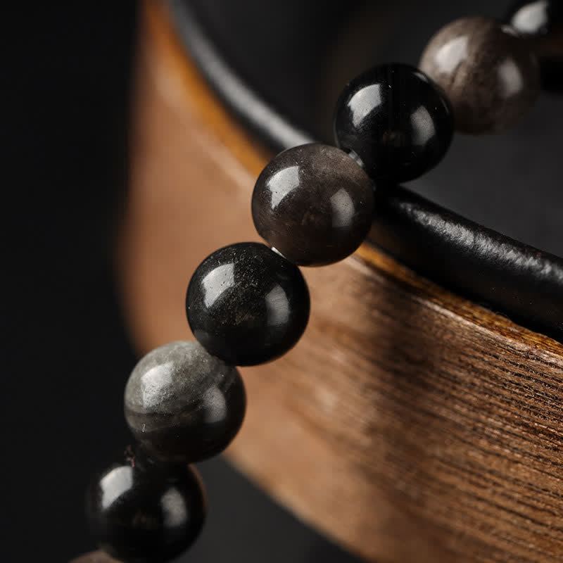 Buddha Stones タイガーアイシルバーシエンオブシディアン豊かさハンドメイドダブルラップブレスレット - image 13