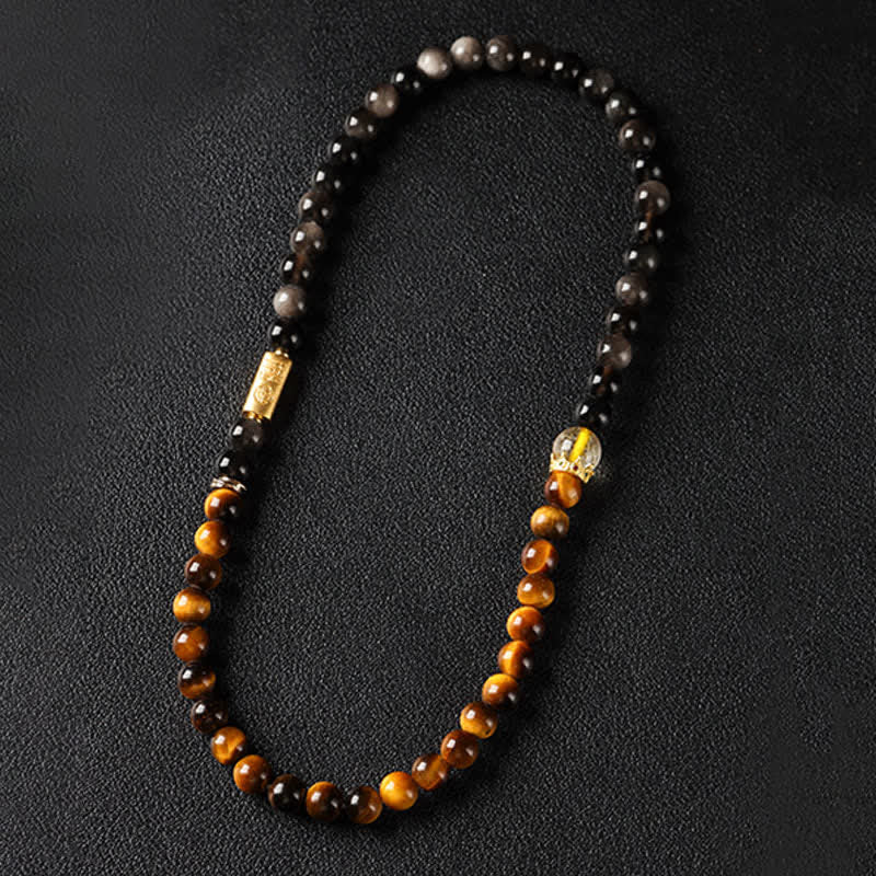 Buddha Stones タイガーアイシルバーシエンオブシディアン豊かさハンドメイドダブルラップブレスレット - image 4