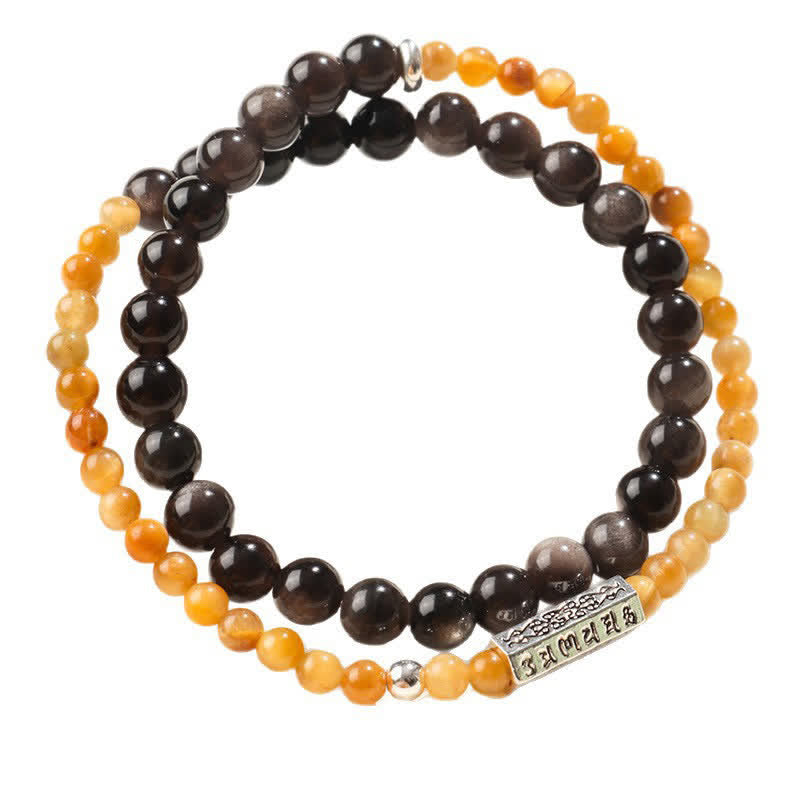 Buddha Stones シルバーシーンオブシディアンオーム・マニ・パドメ・フムグラウンディング ダブルラップブレスレット - image 11