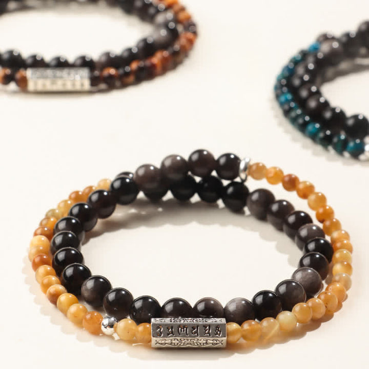 Buddha Stones シルバーシーンオブシディアンオーム・マニ・パドメ・フムグラウンディング ダブルラップブレスレット - image 8