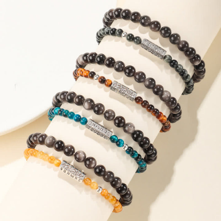 Buddha Stones シルバーシーンオブシディアンオーム・マニ・パドメ・フムグラウンディング ダブルラップブレスレット - image 10