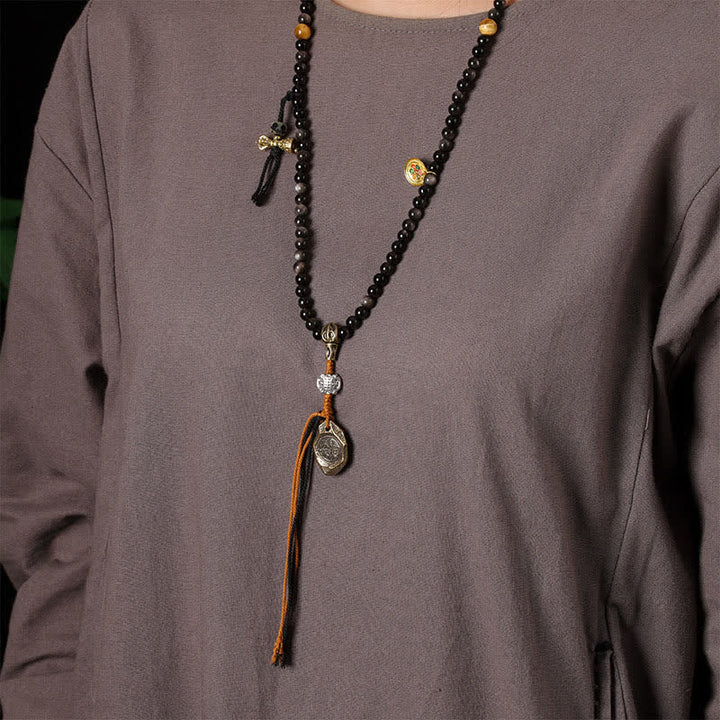 Buddha Stones シルバーシーンオブシディアンガルーダ守護手織りビーズネックレス - image 11