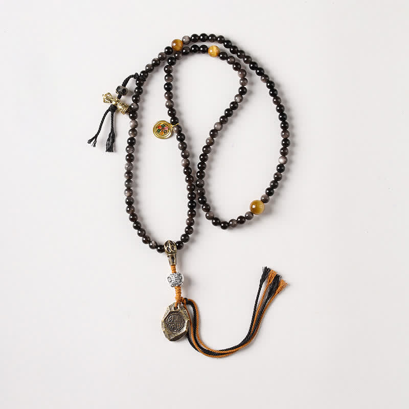 Buddha Stones シルバーシーンオブシディアンガルーダ守護手織りビーズネックレス - 長楽未陽 - シルバーシーンオブシディアン（保護♥癒し） - image 2