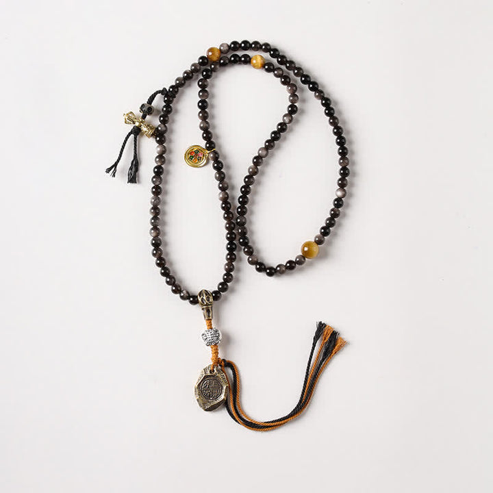 Buddha Stones シルバーシーンオブシディアンガルーダ守護手織りビーズネックレス - 長楽未陽 - シルバーシーンオブシディアン（保護♥癒し） - image 2
