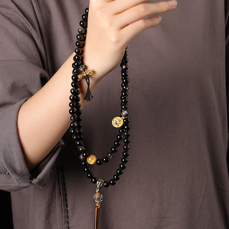 Buddha Stones シルバーシーンオブシディアンガルーダ守護手織りビーズネックレス - image 9