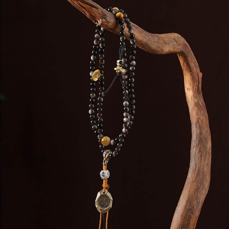 Buddha Stones シルバーシーンオブシディアンガルーダ守護手織りビーズネックレス - image 7