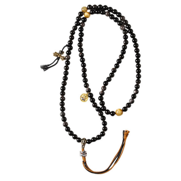 Buddha Stones シルバーシーンオブシディアンガルーダ守護手織りビーズネックレス - image 15