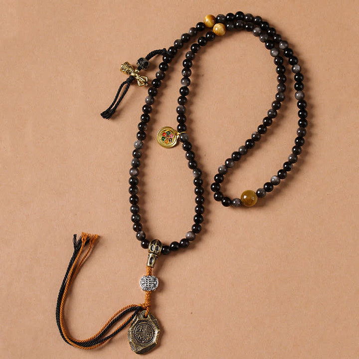 Buddha Stones シルバーシーンオブシディアンガルーダ守護手織りビーズネックレス - image 4