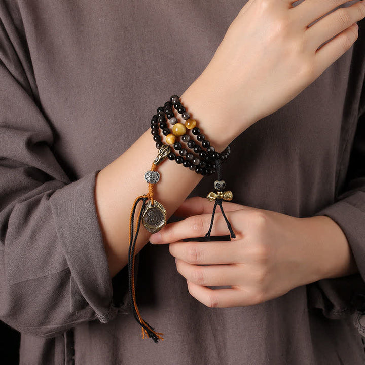 Buddha Stones シルバーシーンオブシディアンガルーダ守護手織りビーズネックレス - image 8