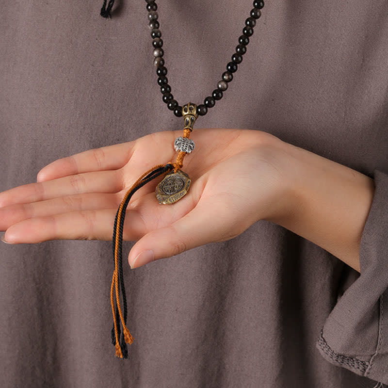 Buddha Stones シルバーシーンオブシディアンガルーダ守護手織りビーズネックレス - image 10