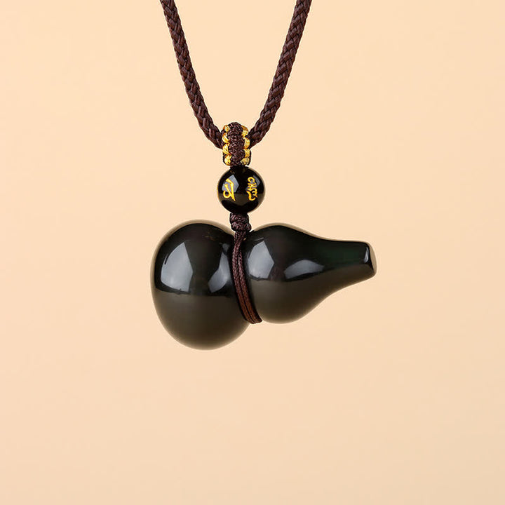 Buddha Stones レインボーオブシディアンひょうたん型保護ペンダントネックレス（手織り） - image 1